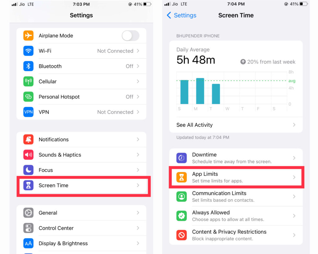 iphone setting screen time screenshot, iphone setting app limit screenshot